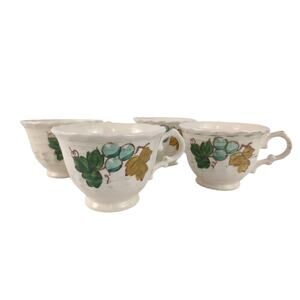 Set of 4 Vintage Metlox Vernonware VINEYARD Footed Tea Cups Grapes Leaves c1960